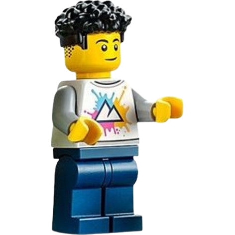 Minifig cty1340 - Hospital Visitor - Male, White Shirt with Mountains Logo, Dark Blue Legs, Black Coiled Hair
