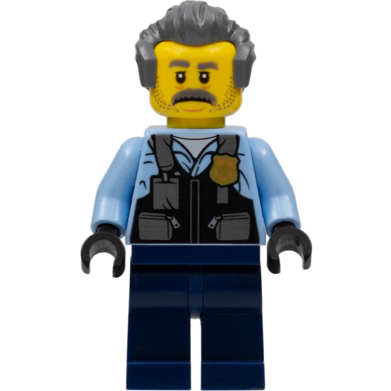 Minifig cty1375 - Police - Officer Sam Grizzled, Bright Light Blue Jacket, Dark Blue Legs, Dark Bluish Gray Hair