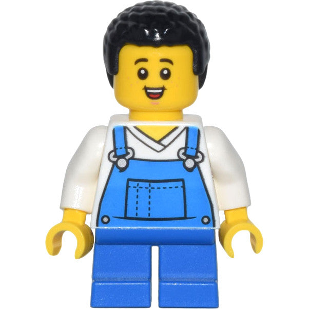 Minifig cty1443 - Child - Boy, Blue Overalls over V-Neck Shirt, Blue Short Legs, Black Coiled Hair, Freckles