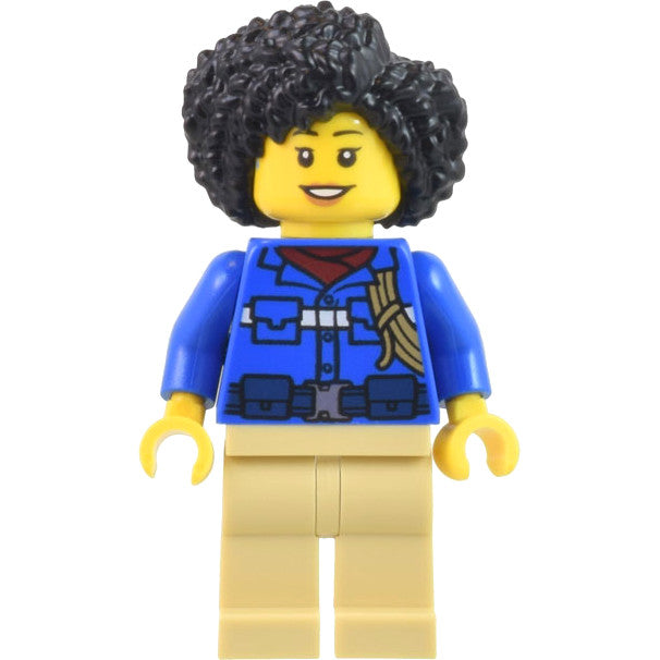 Minifig cty1445 - Wildlife Rescue Ranger - Female, Blue Shirt with 'RESCUE' on Back, Tan Legs, Black Coiled Hair (Maya)