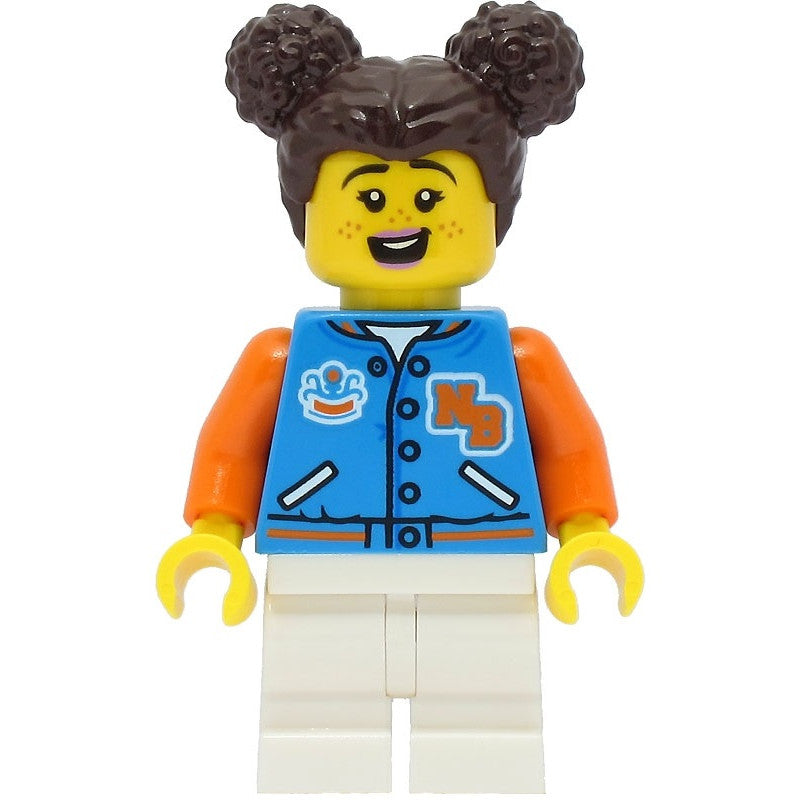 Minifig cty1469 - Passenger - Female, Dark Azure Sports Jacket, White Medium Legs, Dark Brown Hair