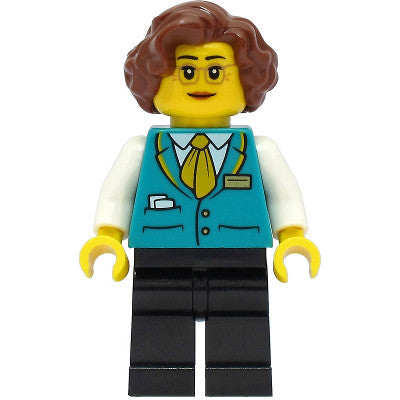 Minifig cty1472 - Conductress - Dark Turquoise Vest, Black Legs, Reddish Brown Hair