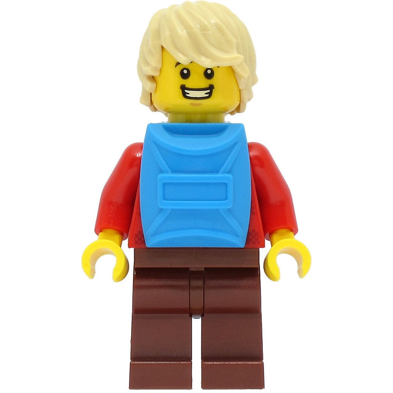 Minifig cty1473 - Passenger - Male, Red Plaid Flannel Shirt, Reddish Brown Legs, Tan Hair, Dark Azure Backpack