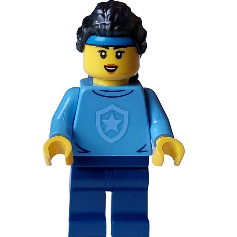 Minifig cty1560 - Police - City Officer in Training Female, Medium Blue Shirt with Badge, Dark Blue Legs, Black Hair, Headband