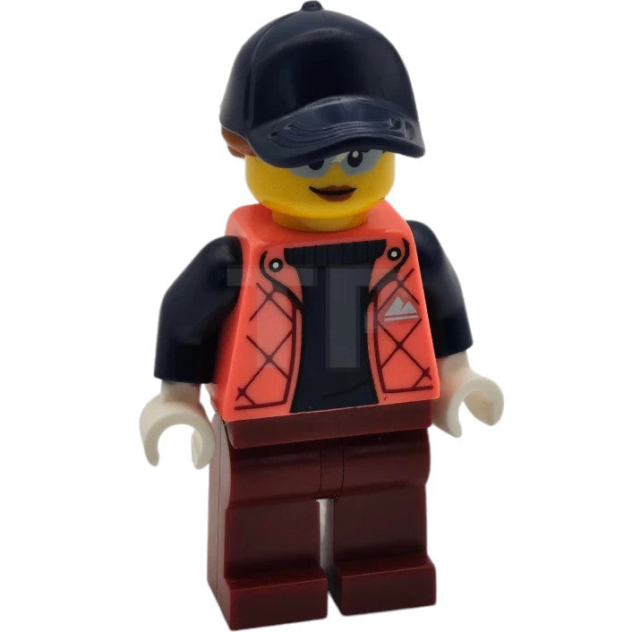 Minifig cty1632 - Female - Coral Jacket over Sweater, Dark Red Legs, Dark Blue Cap, Dark Orange Hair