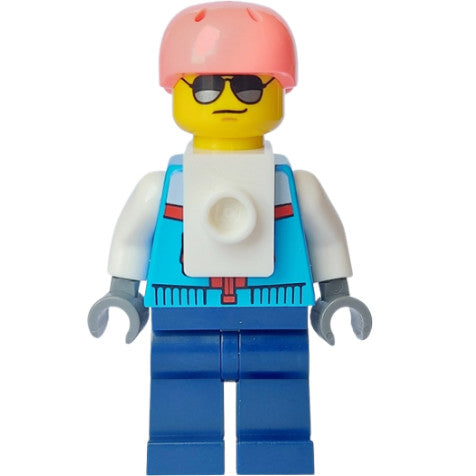 Minifig cty1635 - Rock Climber - Male, Dark Azure Jacket, Dark Blue Legs, Coral Sports Helmet, Sunglasses