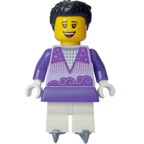 Minifig cty1636 - Ice Skater - Female, Lavender Top, White Medium Legs, Black Hair, Ice Skates
