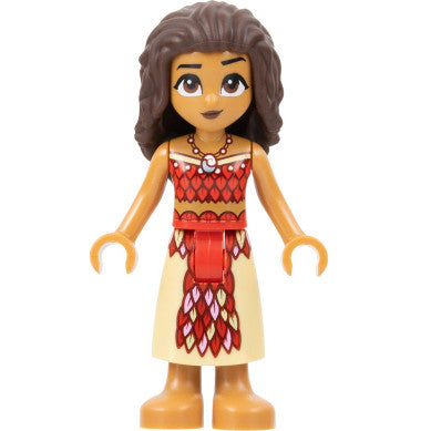 Minifig dp171 - Moana - Mini Doll, Red and Tan Top and Long Skirt with Feathers
