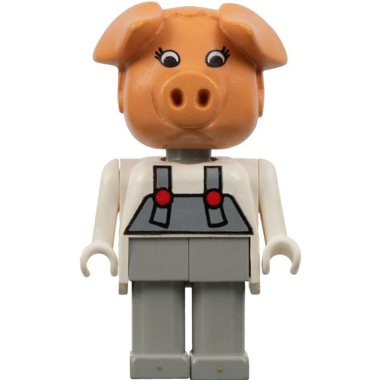 Minifig fab11g - Fabuland Pig - Patricia Piglet (Pat), Light Gray Legs / Overalls, White Top