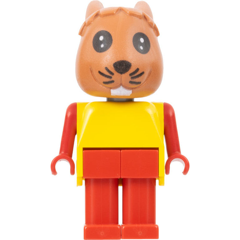 Minifig fab3a - Fabuland Rabbit - Rufus Rabbit, Brown Head, Red Legs and Arms, Yellow Top