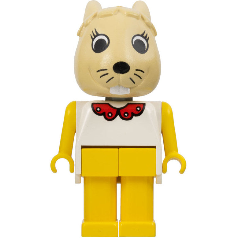 Minifig fab3d - Fabuland Rabbit - Bonnie Bunny, Tan Head, Yellow Legs and Arms, White Top with Red Collar