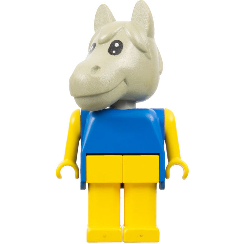 Minifig fab6b - Fabuland Horse - Clarence Carpenter, Light Gray Head, Yellow Legs and Arms, Blue Top