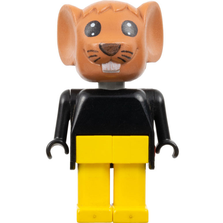 Minifig fab9d - Fabuland Mouse - Michael Mouse (Moe), Brown Head, Yellow Legs, Black Top