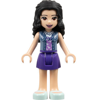 Minifig frnd0294 - Friends Emma - Dark Purple Skirt, Medium Lavender Top with White Birds, Sand Blue Vest