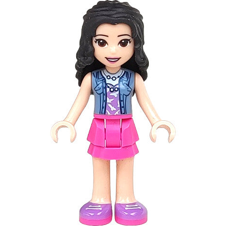 Minifig frnd0423 - Friends Emma - Dark Pink Layered Skirt, Sand Blue Top with Birds
