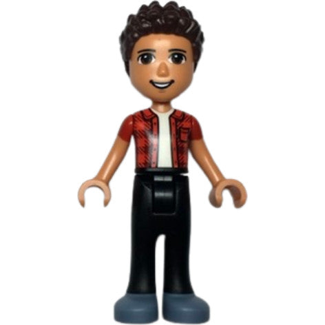 Minifig frnd0499 - Friends River - Sand Blue Shoes, Black Jeans, Red Checkered Shirt with White Undershirt