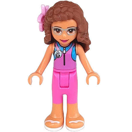 Minifig frnd307 - Friends Olivia (Nougat) - Dark Pink Wetsuit, Flower