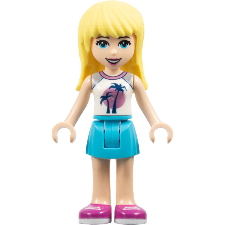 Minifig frnd353 - Friends Stephanie - Medium Azure Skirt, White Top with Palm Trees