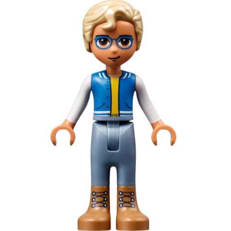 Minifig frnd502 - Friends Sebastian - Medium Nougat Boots, Sand Blue Trousers, Blue Vest with Pockets, Yellow Undershirt