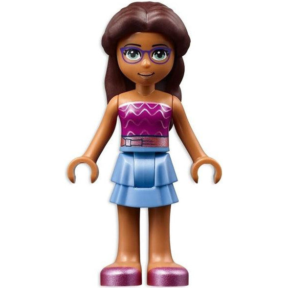 Minifig frnd503 - Friends Layla - Medium Blue Skirt, Dark Pink Top with Metallic Pink Belt, Sunglasses
