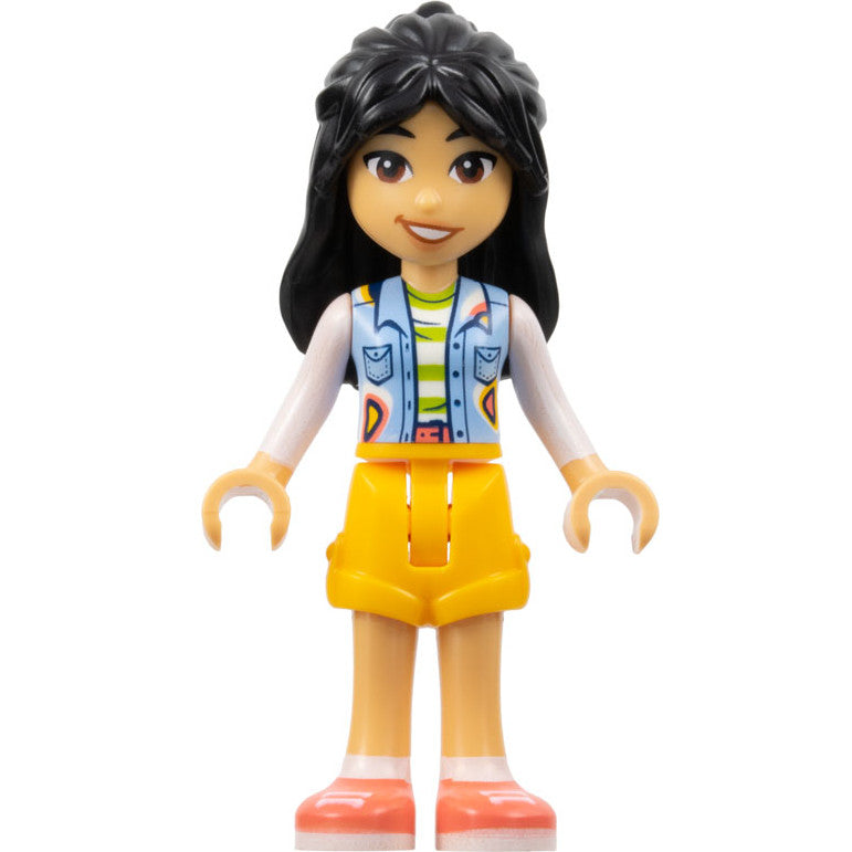 Minifig frnd583 - Friends Liann - Bright Light Blue Vest with Pockets, Bright Light Orange Shorts, Coral Shoes