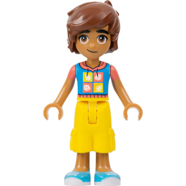 Minifig frnd587 - Friends Leo - Dark Azure and Coral Hoodie, Yellow Trousers Cropped Large Pockets, Medium Azure Shoes