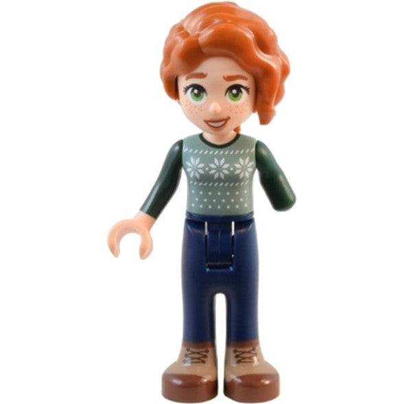 Minifig frnd667 - Friends Autumn - Sand Green Sweater Vest, Dark Blue Trousers, Nougat and Reddish Brown Boots