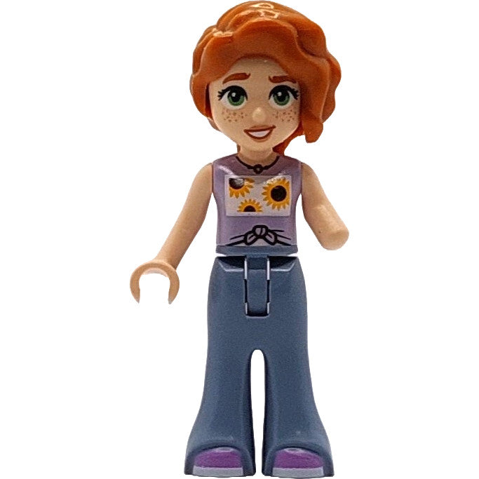 Minifig frnd771 - Friends Autumn - Lavender Vest with Sunflowers, Sand Blue Trousers Bell-Bottoms, Medium Lavender Shoes