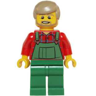 Minifig hol067 - Overalls Farmer Green, Dark Tan Hair and Beard