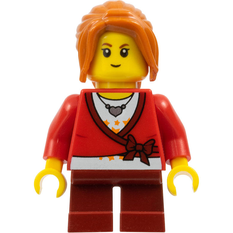 Minifig hol101 - Sweater Cropped with Bow, Heart Necklace, Dark Red Short Legs, Dark Orange Ponytail Long with Side Bangs