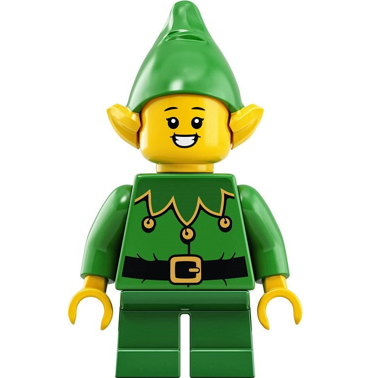 Minifig hol203 - Elf - Green Scalloped Collar with Bells, Open Mouth Smile