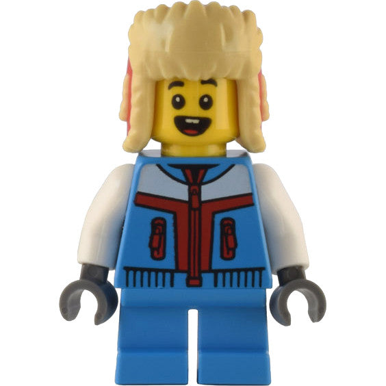 Minifig hol288 - Child - Boy, Dark Azure Jacket and Short Legs, Red and Tan Ushanka Hat