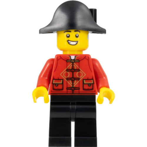 Minifig hol321 - Lunar New Year Parade Participant - Male, Red Tang Shirt, Black Legs, Pirate Bicorne Hat