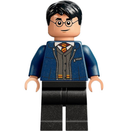 Minifig hp346 - Harry Potter - Dark Blue Open Jacket over Gryffindor Cardigan Sweater, Black Legs
