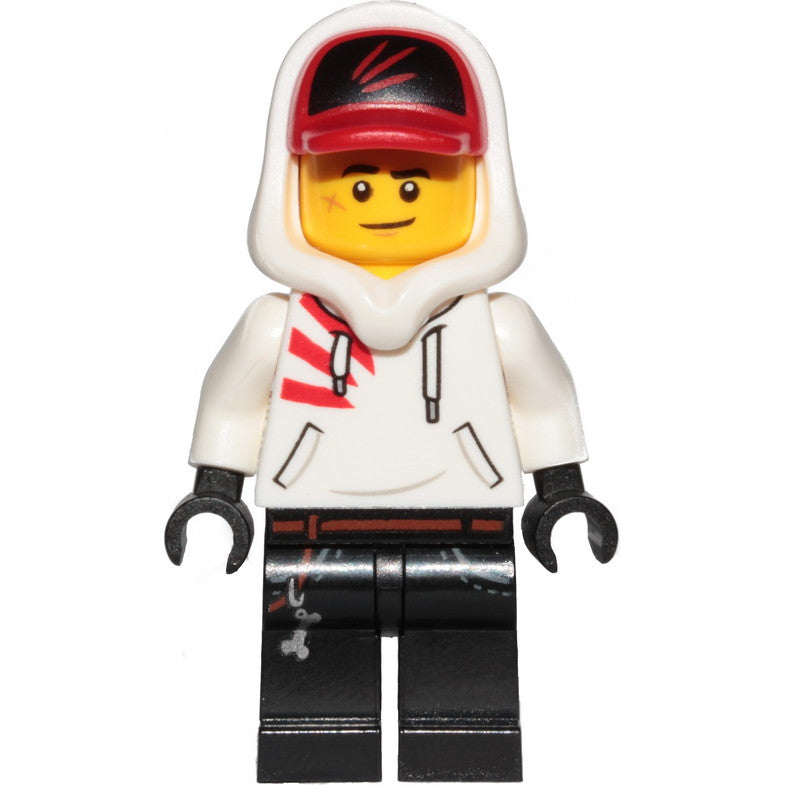 Minifig hs009 - Jack Davids - White Hoodie with Cap and Hood (Lopsided Smile / Scared)