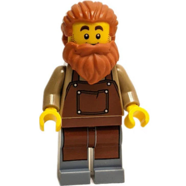 Minifig idea082 - Blacksmith - Male, Reddish Brown Apron, Dark Orange Beard