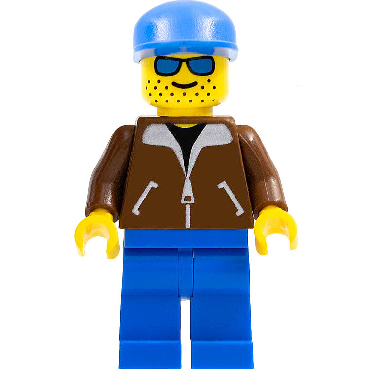Minifig jbr008 - Jacket Brown - Blue Legs, Blue Sunglasses, Blue Cap