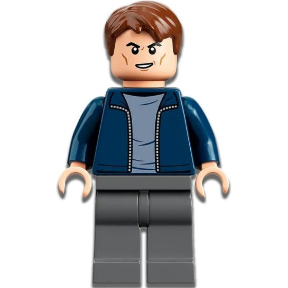 Minifig jw093 - Security Guard - Male, Dark Blue Jacket, Dark Bluish Gray Legs, Reddish Brown Hair