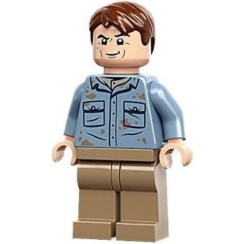 Minifig jw111 - Dr. Alan Grant - Sand Blue Shirt with Pockets and Dirt Stains, Reddish Brown Hair