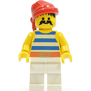 Minifig pi073 - Pirate Blue / White Stripes Shirt, White Legs, Red Bandana