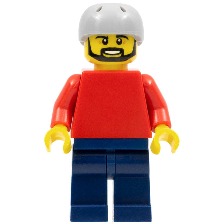 Minifig pln175a - Plain Red Torso with Red Arms, Dark Blue Legs, Sports Helmet and Black Beard