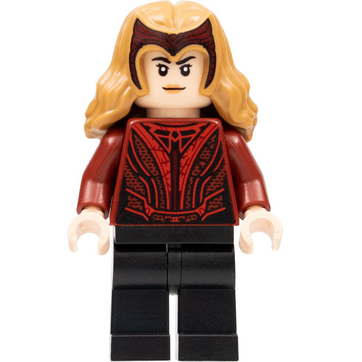 Minifig sh0831 - The Scarlet Witch (Wanda Maximoff) - Plain Black Legs, Medium Nougat Hair with Tiara