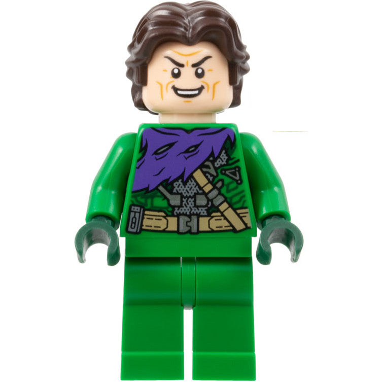 Minifig sh0888 - Green Goblin - Green Outfit without Mask, Dark Brown Hair