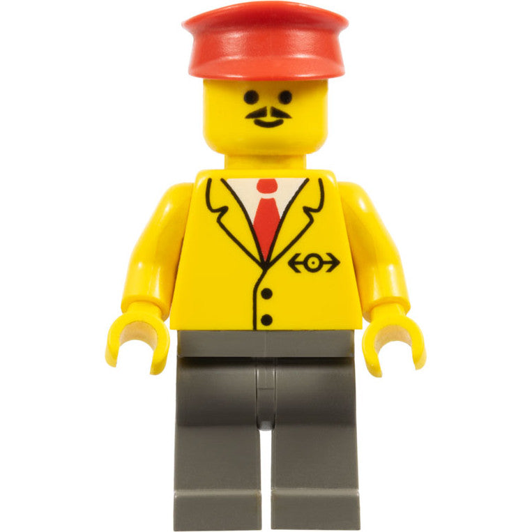 Minifig trn061 - Railway Employee 5, Dark Gray Legs, Red Hat