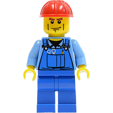 Minifig trn141 - Overalls with Tools in Pocket Blue, Red Construction Helmet, Cheek Lines