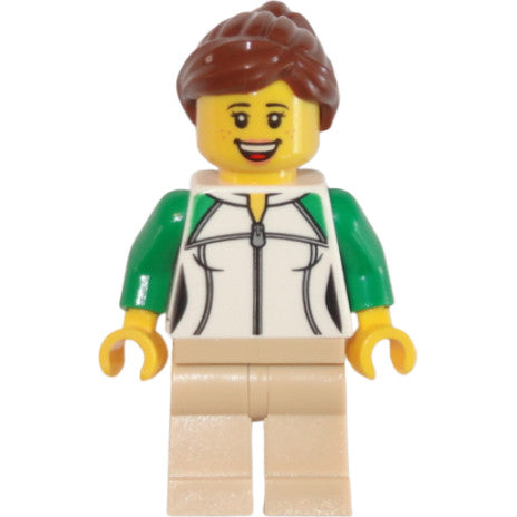 Minifig trn250 - Female Outline Sweatshirt with Zipper, Tan Legs, Reddish Brown Hair Female Ponytail and Swept Sideways Fringe