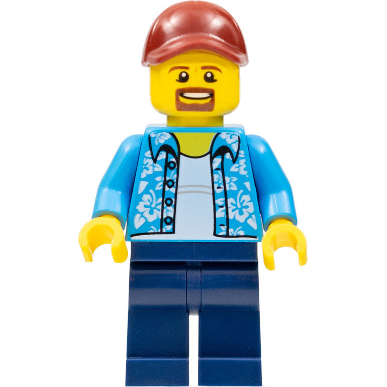 Minifig twn369 - Man with Hawaiian Shirt, Dark Blue Legs, Dark Red Cap