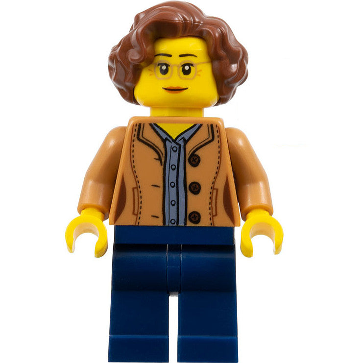 Minifig twn384 - Female, Short Reddish Brown Hair, Medium Nougat Glasses and Shirt, Dark Blue Legs