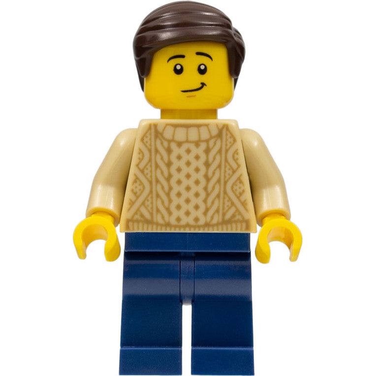 Minifig twn388 - Male with Tan Knit Sweater, Dark Blue Legs and Dark Brown Hair