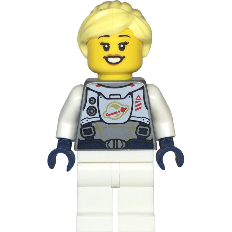 Minifig twn478 - Astronaut - Female, Flat Silver Spacesuit with Harness and White Panel with Classic Space Logo, Bright Light Yellow Hair
